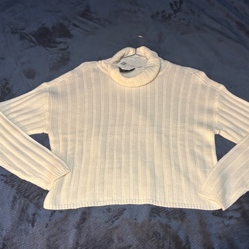 Forever 21 Cream Ribbed Turtleneck Sweater